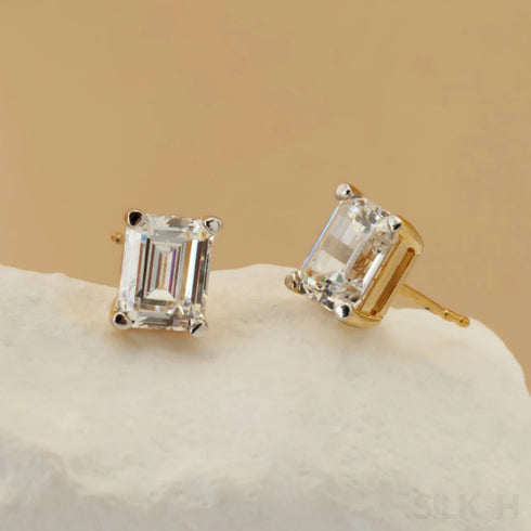 Zircon 18k Gold Plated Sterling Silver Emerald Cut Earrings
